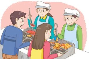 급식 반찬을 많이 받는 여자아이