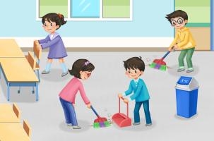 다 같이 교실 청소를 하는 모습2