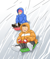 눈썰매를 타는 모습