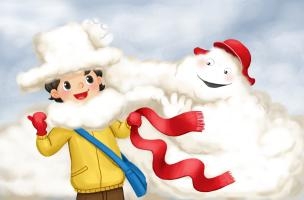 추위에 떠는 소년에게 구름으로 모자와 목도리를 만들어 준 구름 사람