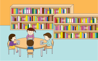 학교 도서관에서 책을 읽는 아이들